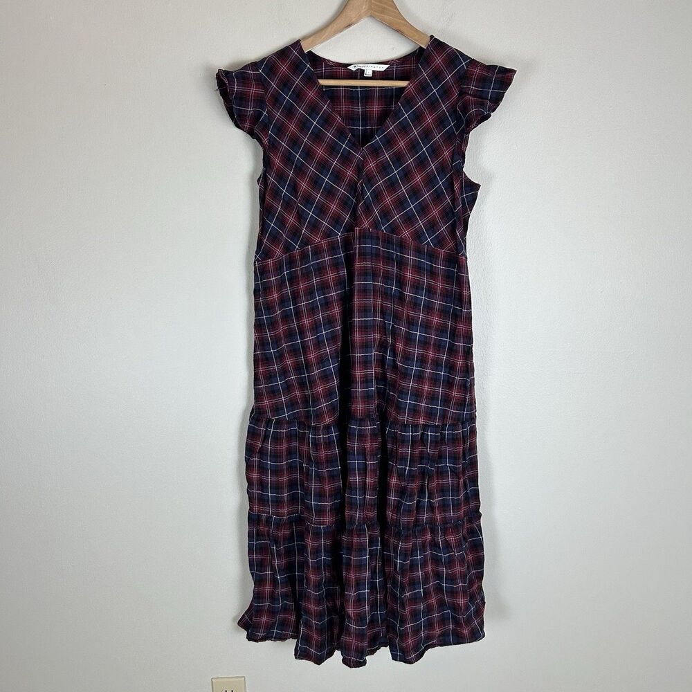 The Nines By Hatch Maternity Dress Womens Size L Midi Plaid Tiered Peasant Boho